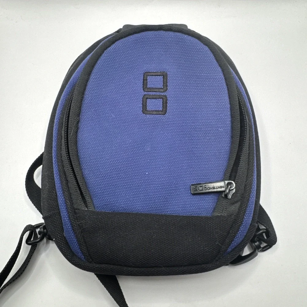 Nintendo DS 3DS Carrying Case Blue Rare Canvas Backpack Style Straps On Bag